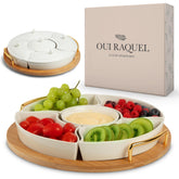 Oui Raquel chip and dip set on a rotating base for easy entertaining.