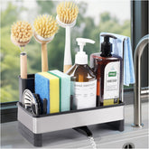 Ouletoy kitchen sink caddy with rotatable drain spout keeps the counter dry.