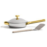 Our Place Mini Titanium Always Pan Pro side view shows compact design for small kitchens and single servings.