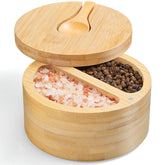 Outnili two-compartment salt box with swivel lid for organized seasoning.