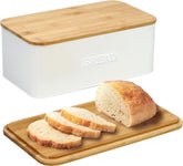 Outshine bread box front view with sleek metal finish for organized storage