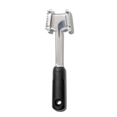OXO Good Grips die cast meat tenderizer with pyramid teeth for tenderizing poultry and beef.