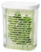 OXO Greensaver herb keeper basket promotes 360° airflow to keep herbs crisp longer
