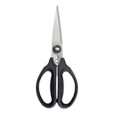 OXO Good Grips kitchen scissors with blades open for versatile cutting tasks in kitchens.