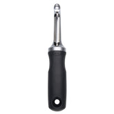 OXO Good Grips Pro Swivel Peeler top view highlights ergonomic grip for precise peeling.