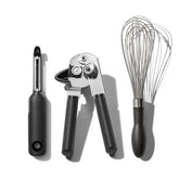 OXO Good Grips Stainless 3-Piece Set on counter with ergonomic non-slip handles for everyday meal prep.