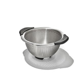 OXO Good Grips 3-qt colander with elevated handles for secure draining.