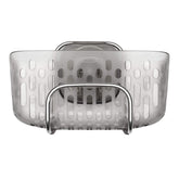 OXO Good Grips StrongHold suction sink caddy in gray holding oversized sponges.