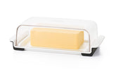 OXO Good Grips Wide Butter Dish front view keeps butter steady during slicing.