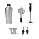 OXO Steel six-piece barware set with leak-free shaker for smooth pours