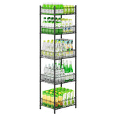 OYEAL Soda Can Organizer 5-Tier rack keeps cans organized and accessible.