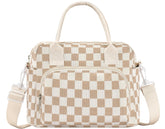 OYLOLA lunch bag with corduroy beige plaid exterior for daily style