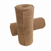 OZXCHIXU jute burlap table runner on a rustic table enhances natural decor.