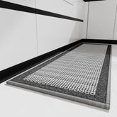 PADOOR grey kitchen mat with non-slip backing stays put on smooth floors.
