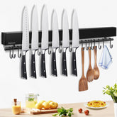 Pailexin 23-inch knife strip with 15 hooks keeps knives organized and within reach.