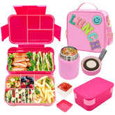 PainZieteg pink lunch bag set with thermos and bento keeps meals organized for school.