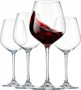 Paksh Novelty Italian red wine glasses 18oz set of 4 on a stylish bar display for entertaining.