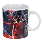 Paladone Spiderman mug front view with comic collage, ready for action.