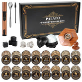 PALATO 27-piece whiskey smoker kit contents laid out for home bartending use