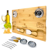 PandPal bamboo cheese board with knives and bowls for elegant tasting.