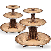 Pangu wood-grain 3-tier cupcake stand for woodland-themed dessert displays.