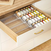 Pantasia 2-Tier Spice Drawer Extendable 11-22 inches keeps spices organized.