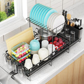 Pantasia dish rack expands to three sections for a clutter-free countertop.