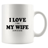 Panvola golf mug front view with witty quote, ideal for daily coffee.