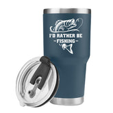 Panvola I'd Rather Be Fishing tumbler blue 30 oz shows all-day hydration.
