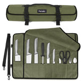 Parsuko chef knife roll bag opened compartments for quick tool access.
