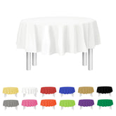 Party Dimensions white disposable round tablecloth, 84 inches, 12-pack, for quick post-event cleanup