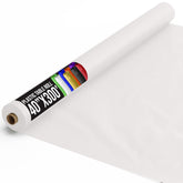 Party Solids white tablecloth roll front view, ideal for quick cleanup at events.