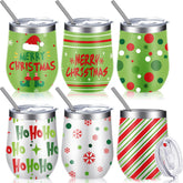 Patelai Christmas wine tumbler with lime-green patterns, ideal for festive gatherings and parties