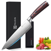 PAUDIN 8-inch chef knife blade close-up highlighting the sharp edge for precise cuts