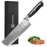 PAUDIN 7 inch Nakiri knife with Damascus blade for precise vegetable prep