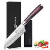 PAUDIN Santoku 5-inch blade close-up showing sharp edge for precise slicing