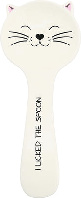 Pavilion Gift Company Cat Licked the Spoon Rest in white with hand-painted cat face.