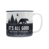 Pavilion Good In The Woods mug front graphic with bear, ideal for camping mornings.