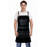 Pelocapa barber apron in black with a waterproof canvas finish for durable salon wear