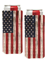 Pen Kit Mall PKM distressed USA flag slim can sleeve, 2-pack keeps drinks cold and hands dry.