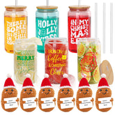 Pengtai 16oz Christmas glass tumbler with festive print for holiday gatherings.