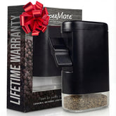 PepperMate traditional black pepper grinder on table for fresh seasoning.