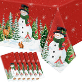 Peryiter six-piece red snowman tablecloth protecting 54x108 inch tables during meals