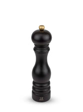 Peugeot Paris manual pepper mill in chocolate beechwood, front view showing sleek, timeless design.
