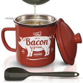 PGYARD bacon grease container with strainer keeps cooking oil clean for reuse.