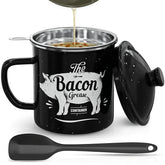 PGYARD bacon grease container with strainer showcases enamel finish for clean fat separation