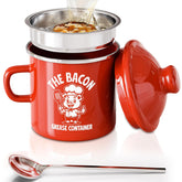 PGYARD mini bacon grease saver with strainer in red for easy oil filtration.