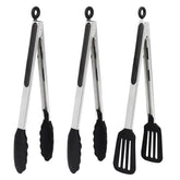 Pharamat 12-inch kitchen tongs set of 3 ready for versatile cooking tasks.