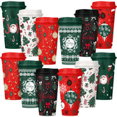 Pickmesh Christmas coffee cups with lids, 16 oz, ideal for hot or iced beverages on-the-go.