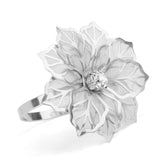 Picowe 12-piece silver napkin ring set with floral hollow-out design for elegant tables.
